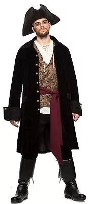 Adult Pirate Captain Black Grey Jacket Mens Halloween Costume S-XXL • $30.18