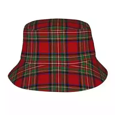 Scottish Red Tartan Cotton Reversible  Bucket Hat. Fast 48 Hour Delivery • £9.95