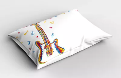 Music Pillow Sham Doodle Style Guitar Art • £14.99