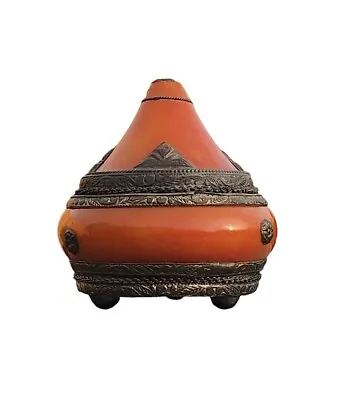 £45 • Buy Unusual Vintage Moroccan Trinket Pot / Bangle With Metal Overlay