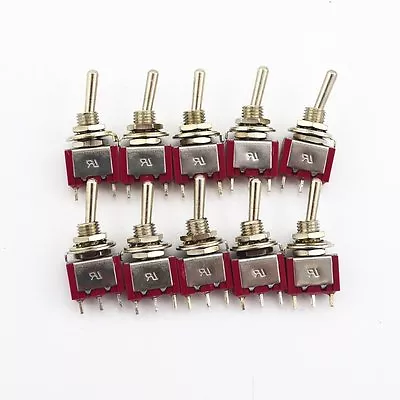 $8 • Buy 10Pcs Red 3 Pin 3 Position (ON)-OFF-(ON) SPDT Mini Momentary Toggle Switch