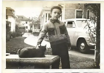 5 X 7 FOUND PHOTO Vintage CAT BOY Black And White FREE SHIPPING Original 18 24 R • $11.72