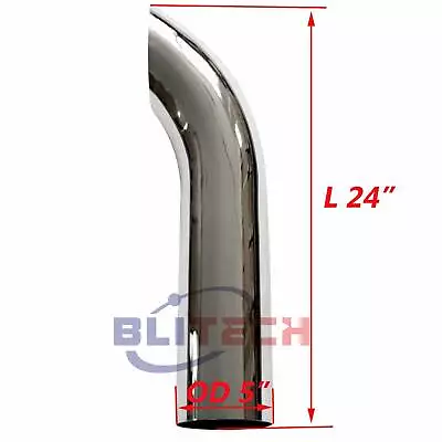 Chrome 5  OD X 24  Length Curved Exhaust Stack Pipe Tailpipe Tube Semi Truck Tip • $89.90