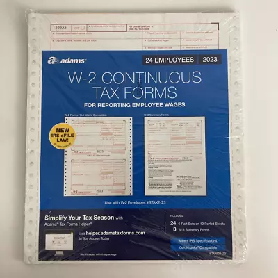 Adams 2023 W2 Continuous Feed Tax Forms With W3 Forms For 24 Employees Sealed • $15