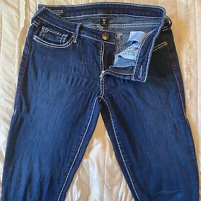 True Religion Jeans Womens 28 Dark Wash Thick Stitch Casey Low Rise Super Skinny • $19.95