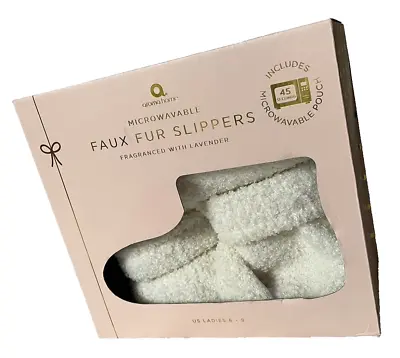 Microwaveable Faux Fur Slippers Botties Lavender Scent Warm Up Adults Cream 6-9 • $19.99