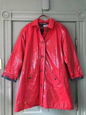 VTG 90s JG Hook Candy Apple Red Vinyl Flannel Lined Raincoat 3X • $45