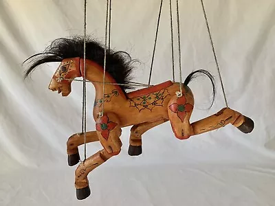 Vintage Thailand Folk Art Hand Made Painted Wood Horse Marionette String Puppet • $60