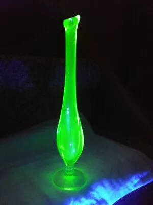  Uranium/Vaseline Glass Bud Vase 9.5”  • $45