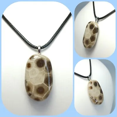 Petoskey Stone Pendant Necklace Hand Polished Ancient Michigan Coral Fossil  • $32.99
