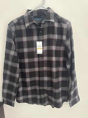 Perry Ellis Untucked Shirt Men's Size Small Black/Gray Flannel Shirt NWT • $18