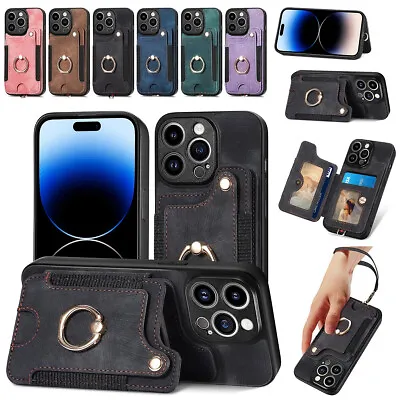 Case For IPhone 15 14 13 12 11 Pro Max XR 8 Plus Leather Card Holder Ring Cover • $15.49