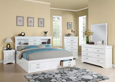 SPECIAL Traditional White Finish 5 Piece Storage Queen Or King Bedroom Set IAB6 • $1943.75