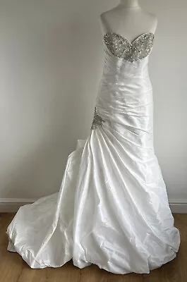 Maggie Sottero Aimee Wedding Dress Size 12 White Beaded Diamantés Strapless • £58.32