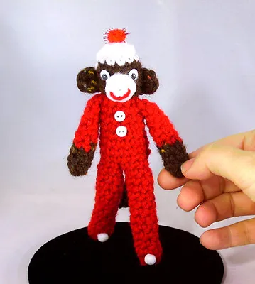 £28.13 • Buy Amigurumi Sock Monkey Handmade Mini Crochet Stuffed Animal Plush Red Longjohns