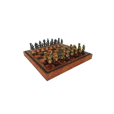 ROMANS: Metal Chess Set With Beautiful Leatherette Chessboard + CHECKER SET • $411.84