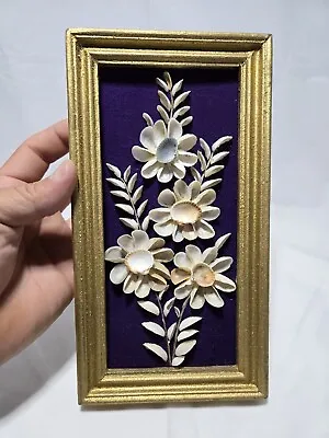 Vintage Framed Shell Art Handmade Floral Shell Wood Frame Retro Design Purple • $24.99