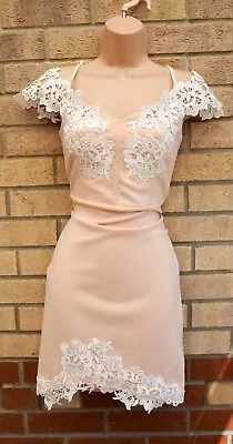 £34.99 • Buy Lipsy Michelle Keegan Pink White Crochet Lace Bodycon Party Wedding Dress 8 S