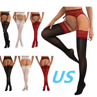 Women High Waist Suspender Pantyhose Cutout Floral Lace Patchwork Hosiery Tights • $4.86