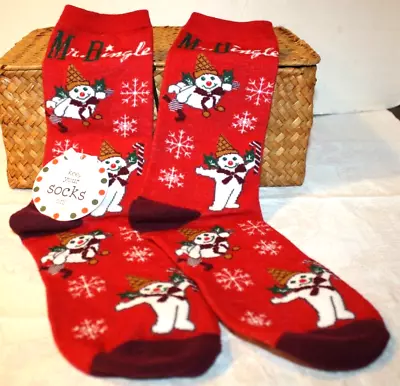 Mr. Mr Bingle Snowman Nola Icon Christmas Holiday Ladies’ Red Socks Size 9-11 • $25