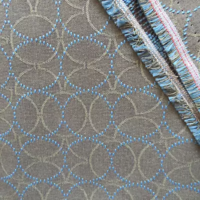 MCM Maharam Upholstery Fabric  Plait  Dapper Blue On Olive Green Circles 5 Yds • $34.25