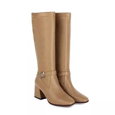 Womens Buckles Zipper Block Heel Riding Mid Calf Boots Casual Shoes Plus Size  • $61.62