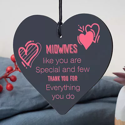 Midwife Nurse Gift Wooden Hanging Heart Plaque Sign Thank You Baby Birth Gift • £3.99