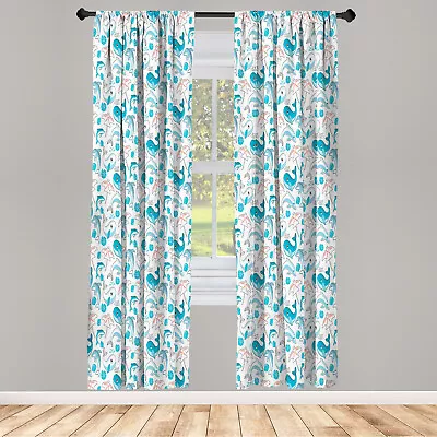 Nautical Curtains 2 Panel Set Art Underwater Creatures • £23.99