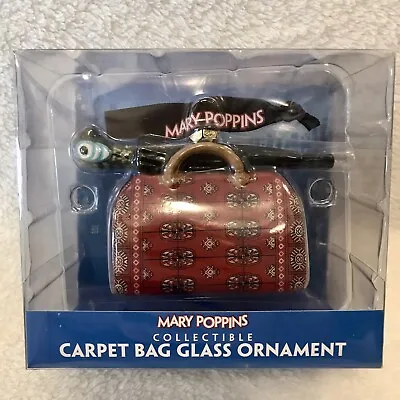 Disney Mary Poppins Carpet Bag & Umbrella Glass Christmas Ornament NIB 2011 • $29.26