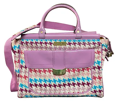 Samantha Brown Womans CarryOn Travel & Toilet Bag Houndstooth Faux Leather Lilac • $37.60