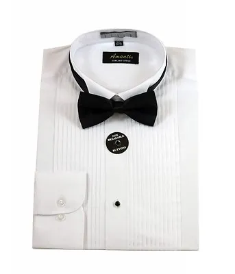 Mens Wing Tip White Tuxedo Shirt Modern Fit Wrinkle-Free Cotton Blend Amanti • $24.99