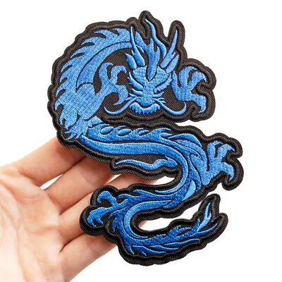 Blue Chinese Dragon Embroidered Sew On Iron On Patch Badge Fabric Craft Transfer • £3.95