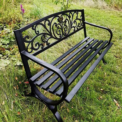 2 Seater Metal Garden Bench Outdoor Patio Seat Furniture Chair Seating Black • £94.20