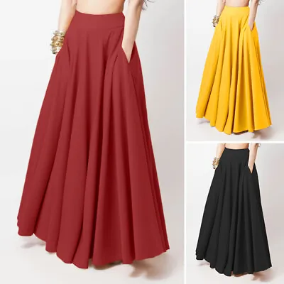 Fashion Big Swing Skirt Womens High Waist Pocket Maxi Party Casual Holiday Dress • $29.24