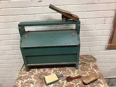 Antique Vtg Green Wood Shoe Shine Stand Stool Box With Foot Stand 21 X 18.5x11” • $185