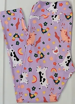 TC LuLaRoe Tall & Curvy Leggings Farm Animals Cows Pings Chicken Rainbow NWT P89 • £14.16