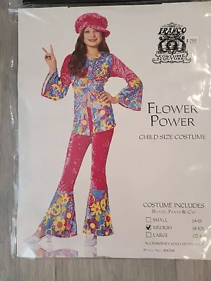 $15.50 • Buy Girls Flower Power Hippie 70s Costume Kids Halloween Top Pants Bell  Size M 8-10