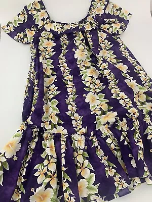 Vintage Aloha Moi Floral Hawaii Purple White Hibiscus Dress Mumu 3XL Made In USA • $35