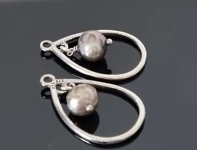 Pandora Faceted Grey Freshwater Cultured Pearl Drop Compose Earrings Free Post • £60.80