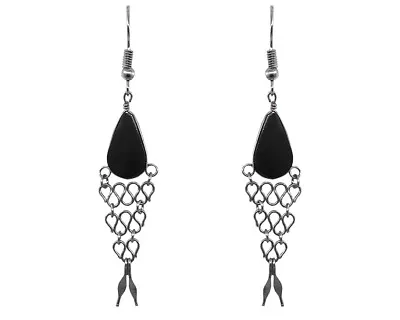 Teardrop Gemstone Cabochon Long Metal Fish Tail Net Dangle Earrings Boho Jewelry • $13.99