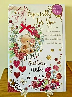 Large Birthday Card Especially For You  - 8 Page Insert Celebration Foil Glitter • £5.59