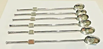 6 Monterrey Mexico Sterling Silver Mint Julep Straw Spoons Blank Monogram Tag • $89.99