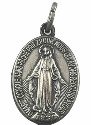 Vintage Catholic French Miraculous Mary Silver Tone Religious Medal • $8.99