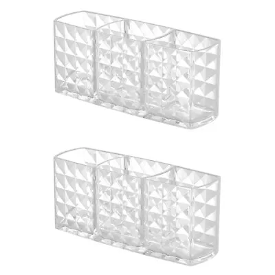  Set Of 2 Desktop Pen Holder Diamond Pattern Storage Tube Makeup Brush • £14.65