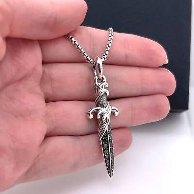David Yurman Sterling Silver Waves Dagger Necklace With Black Diamonds • $499.99