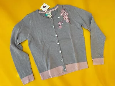 Girls Yumi Grey Cardigan With Pink Flower Design - 11/12 Years • £12.99