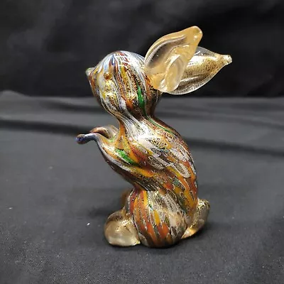 Murano Art Glass Millefiori Easter Bunny Rabbit Figurine Gold Aventurine Animal • $119
