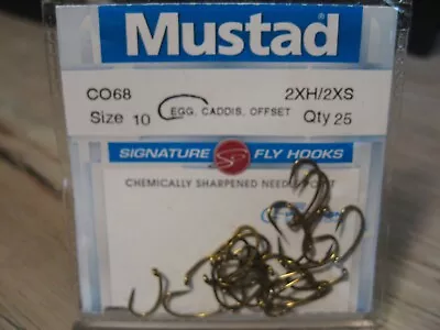 25 Mustad Signature CO68 Egg Caddis Offset / Fly Fish Hooks 2XH/2XS Size 10 • $10.04