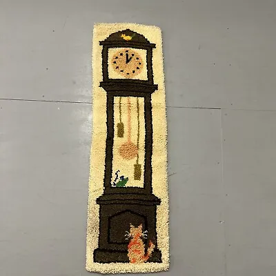 $50 • Buy MCM VTG GRANDFATHER CLOCK CAT AND MOUSE  Latch Hook Rug Wall Hanging LARGE 56 