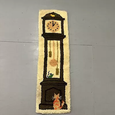 MCM VTG GRANDFATHER CLOCK CAT AND MOUSE  Latch Hook Rug Wall Hanging LARGE 56  • $50